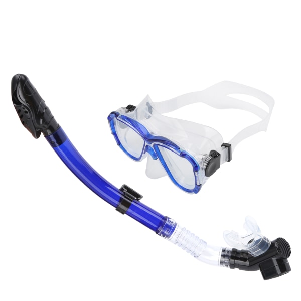 Snorkelsæt for voksne med antidug dykkerbetræk Hærdet glasbriller med tør top snorkelrør (blå)