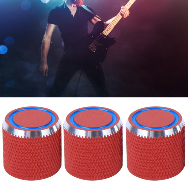 3 Stk Elektrisk Gitar Kontrollknapp Rød Metall Bass Musikkinstrument tilbehør 6mm