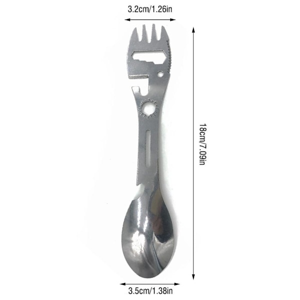 10-i-1 Multifunktionell Camping Spork Rostfritt Stål Sked Gaffel med Skärare Burk Öppnare Skiftnyckel för Kök Utomhus Vandring Backpacking