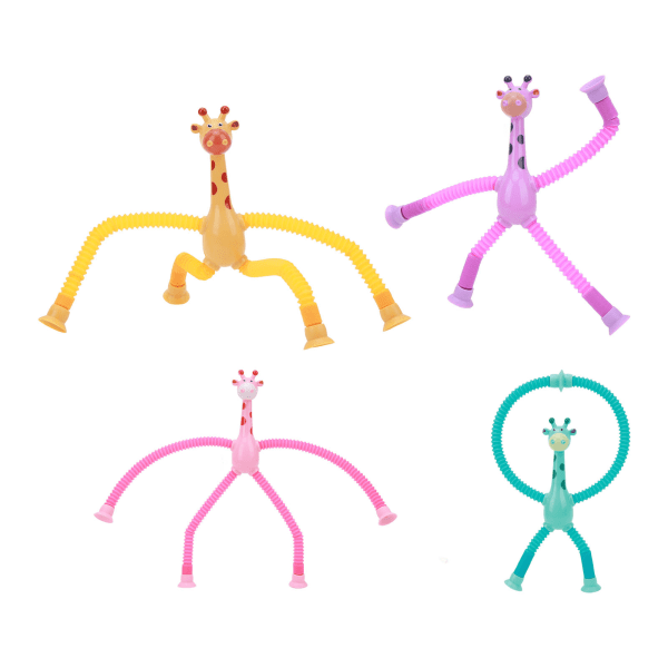 4 stk girafrørslegetøj teleskopisk sugekoprør giraflegetøj tegneseriepuslespil Forælder Barn interaktivt dekompressionsspil