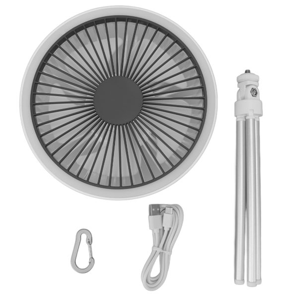 Tripod-ventilator 10000mAh 3 gear justerbar timingfunktion bærbar bordventilator med lys til udendørs camping hvid
