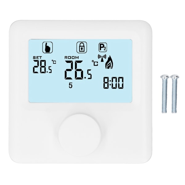 Digital temperaturregulator LCD-skjerm Programmerbar termostat for kjele Hvit 30‑230VDC