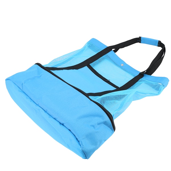 Mesh Strandveske Multifunksjon Mesh Design Topp Glidelås Hold Friskhet Holdbar Stoff Strandveske for Strand Hage Camping Blå