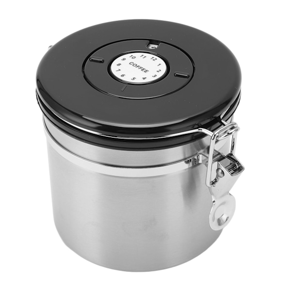 Kaffebeholder i rustfrit stål med lufttæt beholder til kaffe med 30 ml ske, datosporing, kaffekande til opbevaring af 1,2 l, rustfrit stål