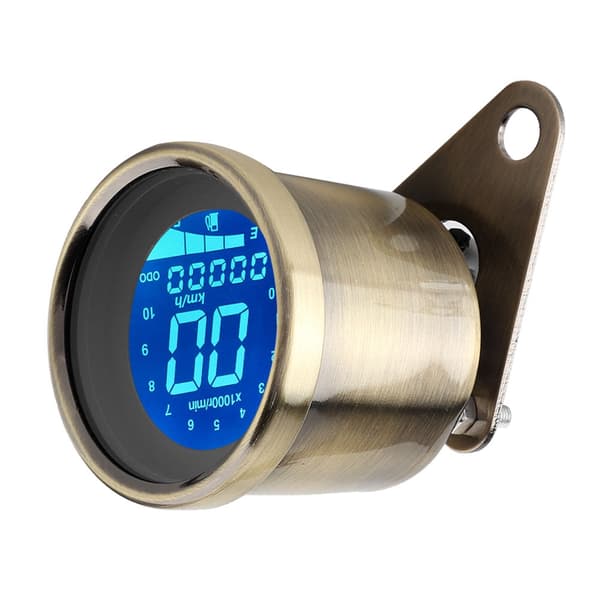 Universal Motorcykel LCD Speedometer Odometer Tachometer Måler Gul Kobber