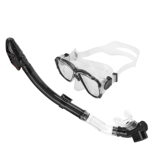 Snorkelsett for voksne med antidugg dykkedeksel Herdet glassbriller med tørr topp snorkelrør (svart)