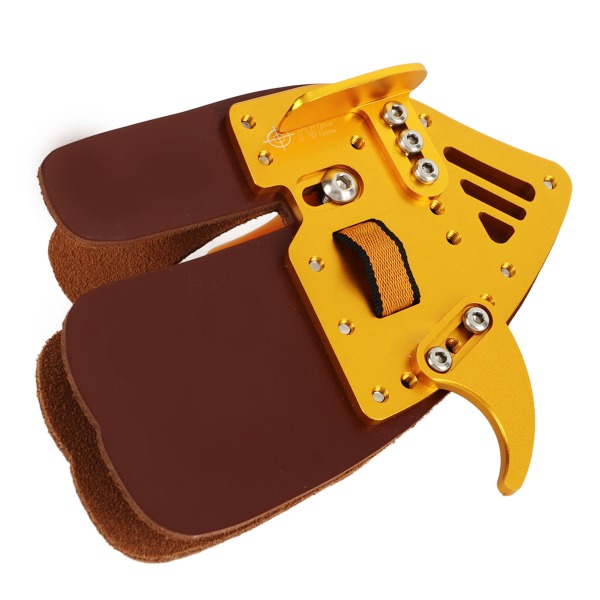 Bueskyting Fingerbeskyttelse Bueskyting Fingerbeskytter Fingre Beskyttelse for Utendørs Skyting Recurve Bue Integrert Design Gullbrunt Lær L