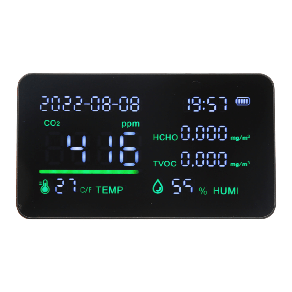 CO2-detektor ABS og elektronisk TVOC-sensorkomponenter Digital temperaturfuktighetstester Luftkvalitetsmonitor for Mall White