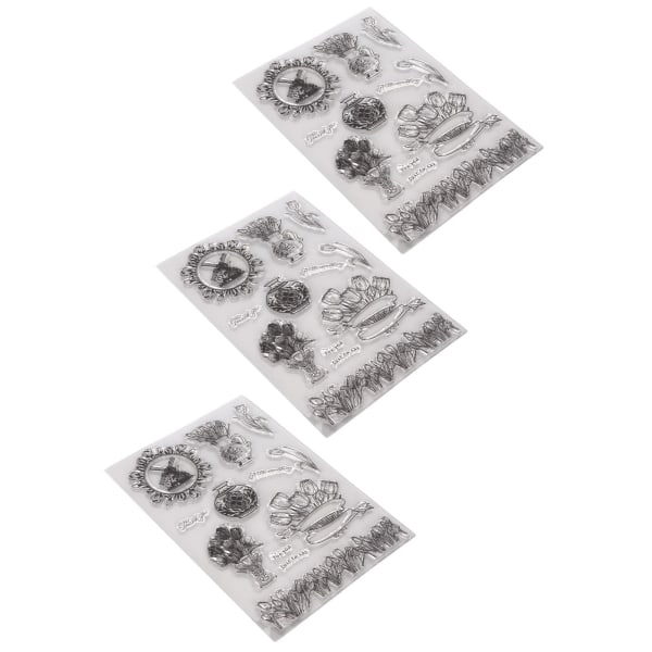 3 stk klart stempel Unik design Resirkulerbare transparente pregingstempler for DIY Scrapbook Crafts