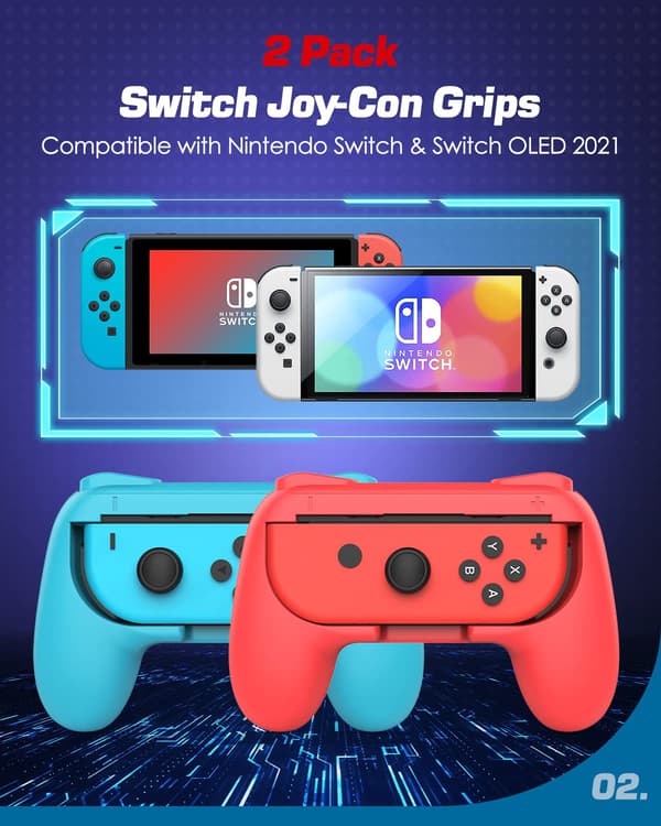 2-delt kontrollerhåndtaksett kompatibelt med Nintendo Switch/Switch OLED 2021 Joy Cons-kontroller