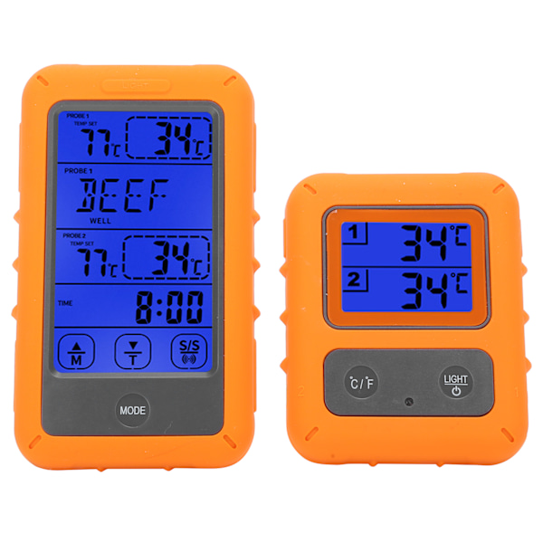 Trådløs LCD-touch-kontrol digitalt madtermometer dobbelt probe IPX7 vandtæt detektor