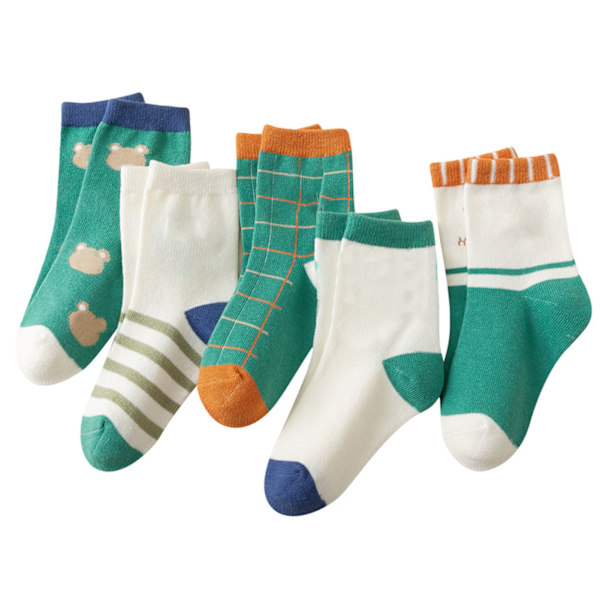 5 Pairs Kids Crew Socks Soft Cotton Cute Bear Pattern Breathable Comfortable Kids Cushioned Crew Socks for Boys Girls S, Suitable for 1‑3 Years Old