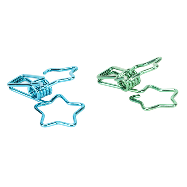 100 st Star Binder Clips Stark klämkraft Söt tecknad robust metallpappersklämmor för konto Blågrön
