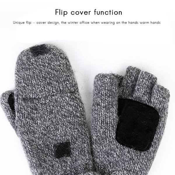 Vinter varme strikkede fingerløse handsker Varme konvertible vanter Flap Cover