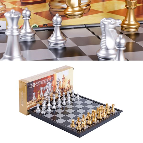 Magnetiskt Reseschack, Vikbart, Bärbart, Pedagogiskt, Guld- och Silverimitationsporslin, Reseschackspel