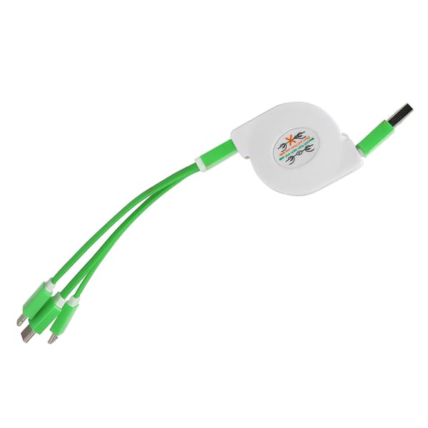 3 in 1 USB Sisäänvedettävä Latauskaapeli IOS Type C Micro Port Vihreä