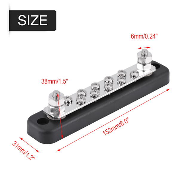 Bussbar med 10 posisjoner, elektrisk terminalforbindelsesblokk med 2 stud, AC 130A DC 150A