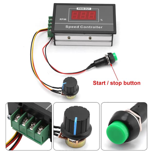 PWM DC Motor Hastighetskontroller 6-60V 30A, Start/Stopp Bryter - 1 Stk
