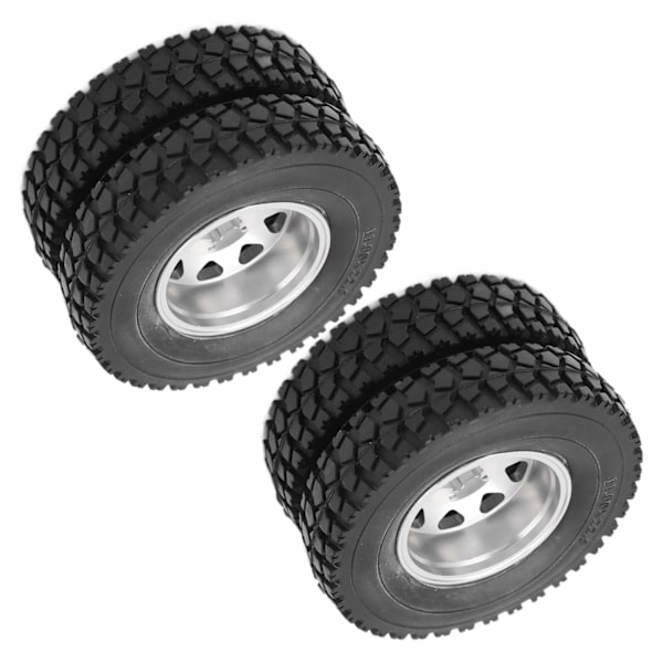 Metalliseos takapyörän navan vanteet 22 mm leveillä takakuminen lastauspyörillä Tamiya 1/14 RC -perävaunuun, hopea