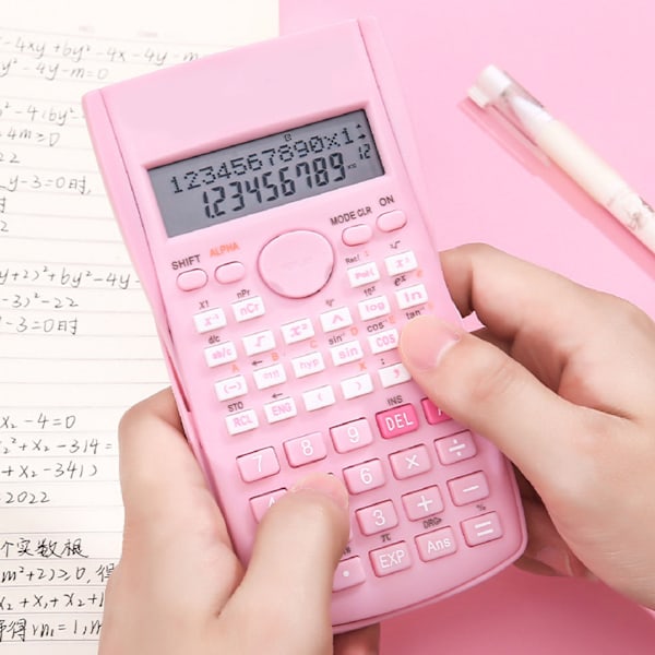 Vetenskaplig kalkylator 12 siffror 240 funktioner Multifunktion stor display funktion miniräknare med glidande hårt cover Sakura Pink