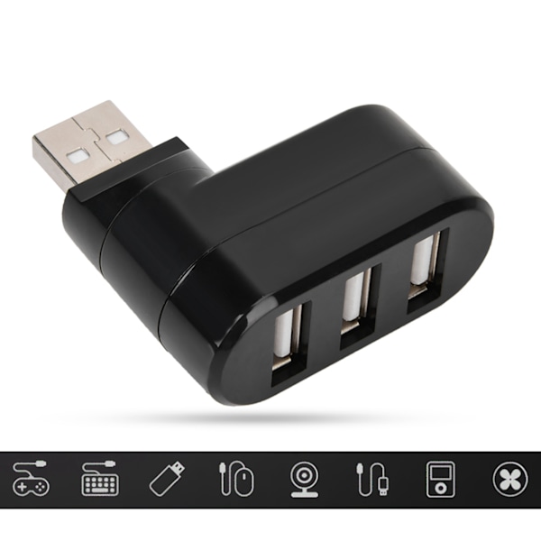 USB Hubs Portar USB 2.0 Mini Rotate Splitter Adapter Hub för PC Notebook Laptop Svart