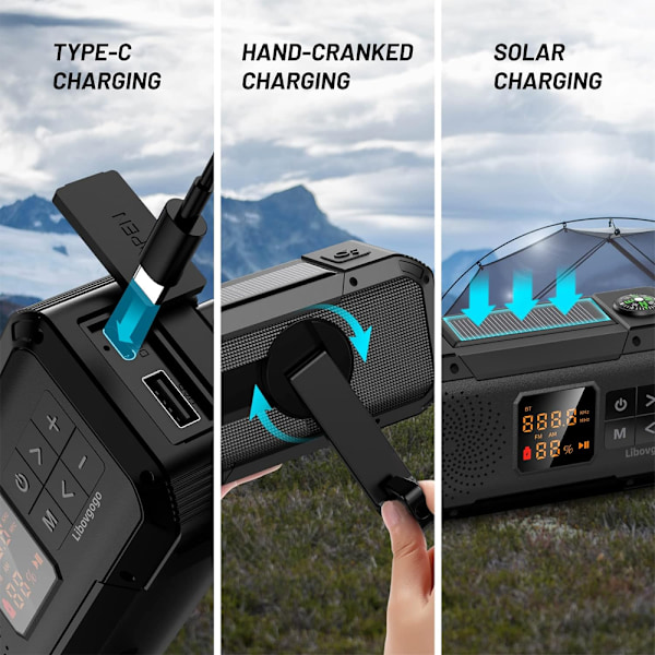 2000mAh Nödradio Solar Handvev Radio AM/FM/WB/NOAA Multifunktionsradio Nödficklampa Power Bank, Röd