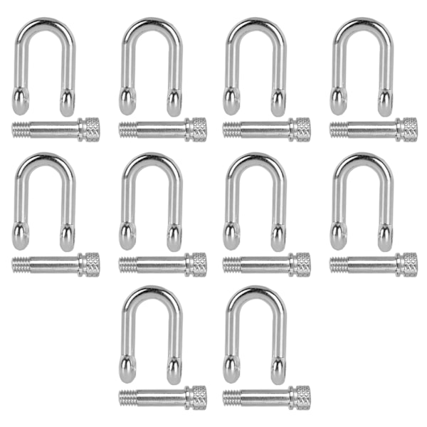 10 st U-formade Shackles i Zinklegering D-Ring Lås Bågshackle för Paracord Armband Runda Huvud