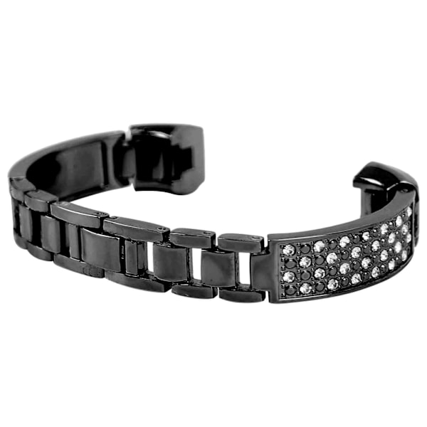 Armbånd i rustfrit stål til kvinder med indlagte rhinestones, håndledsdekoration til FitbitBlack