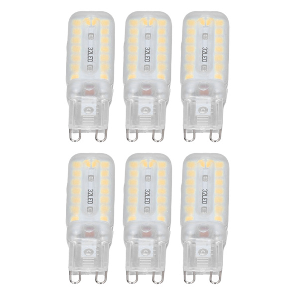 6 stk G9 LED-pærer 7W dimbar 360° belysning erstatningslyspære for vegg skrivebords skaplampe varm hvit 110-140V