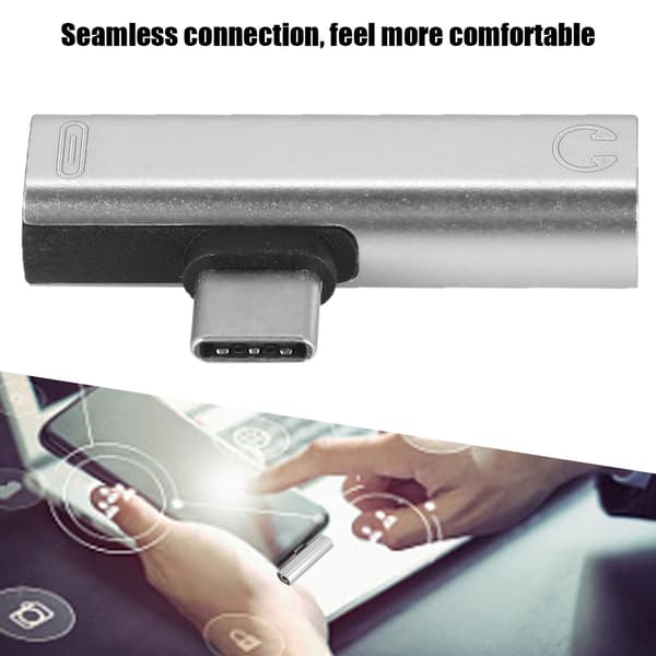 2-i-1 Type C til 3,5 mm Jack Hodetelefon USB-ladekonverter Multifunksjonell Transverter Sølv