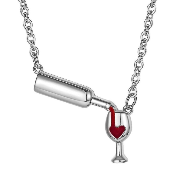 Vin kjede Kjærlighet Vin Skål rød emalje hjerte anheng halskjede smykker gave