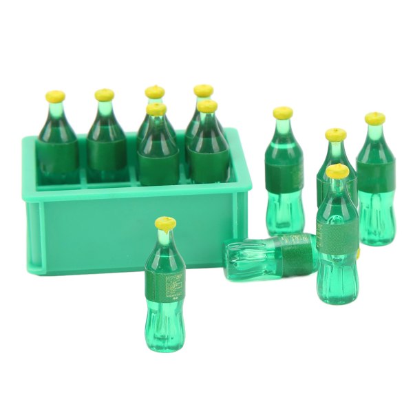 1:12 Mini brusflaske Mininatur falske drikkeflasker med oppbevaringskurv Simulering Drikke Ornament Modell Hjem Kjøkken Dekor Leketøy Grønn