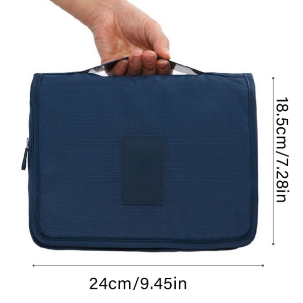 Hængende toilettaske kosmetik taske sammenklappelig makeup taske med krog og tote navy blå 24x18.5x9.5cm til rejser
