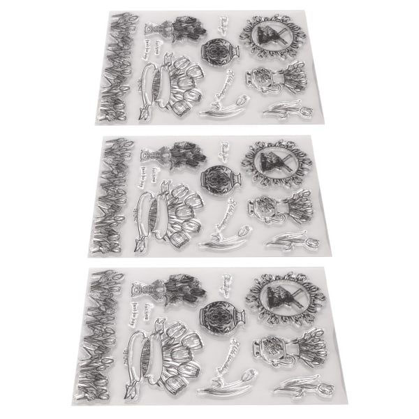 3 stk klart stempel Unik design Resirkulerbare transparente pregingstempler for DIY Scrapbook Crafts