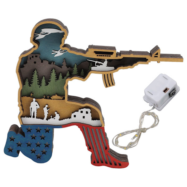 Uafhængighedsdag Træskæring Soldat Håndlavet 3D Soldat Ornamenter med Lys til Hjem Butikker Cafeer