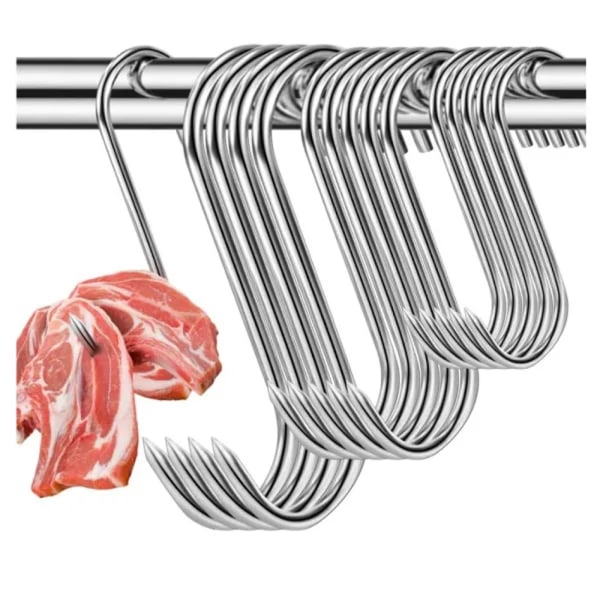 20-Pack bacon og fiskekroker - rustfritt stål sølv