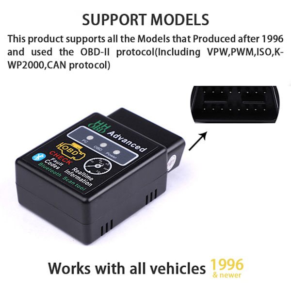 V02H2-1 Bluetooth OBD2 Auton Diagnosointilukija Automaattinen Tunnistuslukija