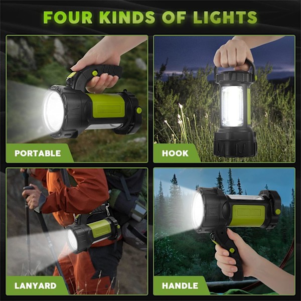 Uppladdningsbar campinglampa, LED-ficklampa spotlight för nödsituationer, utomhusvandring, strömavbrott