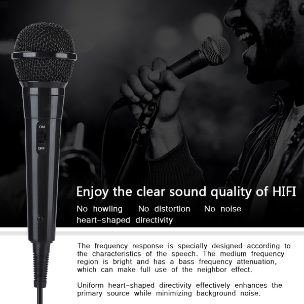 Bærbar håndholdt bevægelig spole Kablet dynamisk mikrofon Klar stemme til karaoke (sort)
