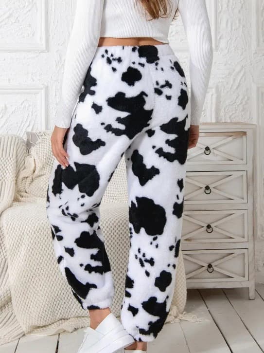 Dame Bløde joggingbukser fleece lounge pyjamasbukser sorte hvide Black White XL