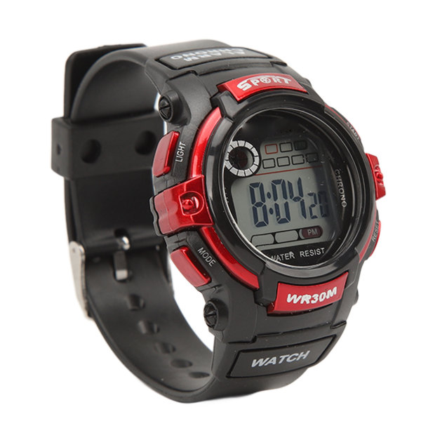 Watch Digital LCD Elektronisk Watch Luminous Men Watch for Outdoor Activities Red