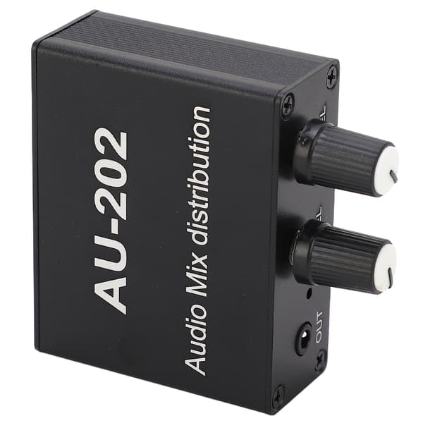 Mini Audio Distributionsmixer 2 ind 2 ud Stereo Forstærker Distributør med Strømadapter 100‑240V EU-stik