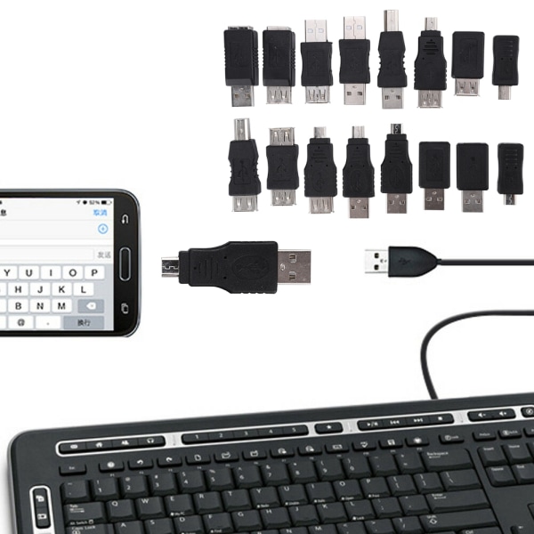 16PCS Multipurpose USB2.0 Adapter Converter USB Hane till Hona Micro USB