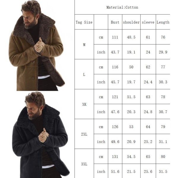 Mænds mellemlang pelsintegreret termofrakke 2XL Black