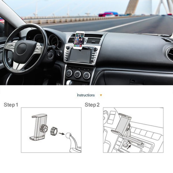 Bil-CD-stativholder 360-graders justering CD-spiller Biltelefonholderfeste for 55 til 85 MM bredde telefoner