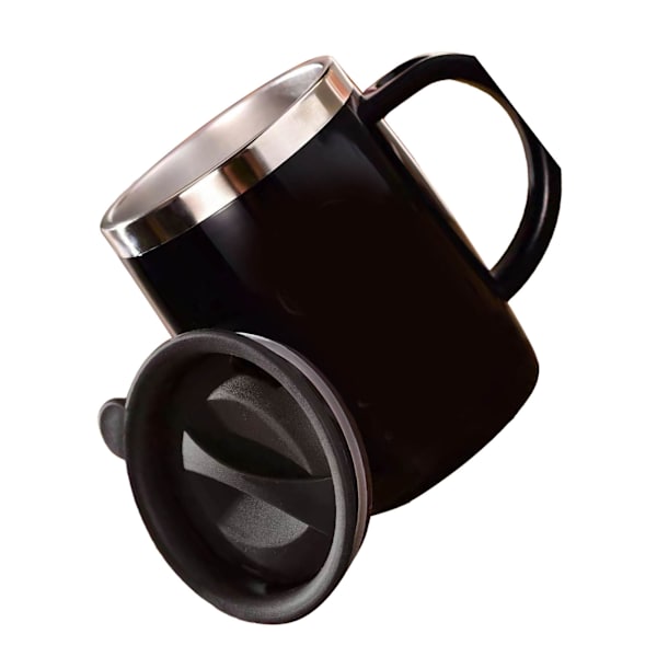 304 Rostfritt stål Kaffe Mugg med Lock Söt Droppresistent Drickmugg för Kontor Hem Svart 420ml