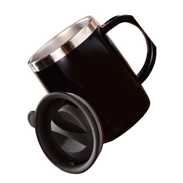 304 Rustfrit Stål Kaffe Kops med Låg Sød Dråbebestandig Drikkekop til Kontor Hjem Sort 420ml