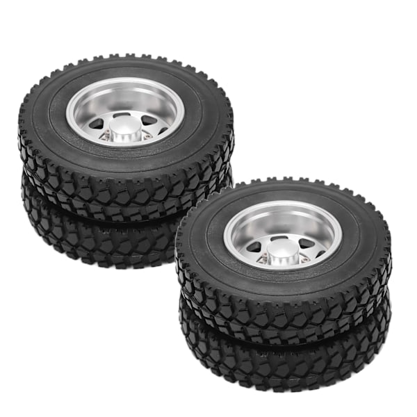 Metalliseos takapyörän navan vanteet 22 mm leveillä takakuminen lastauspyörillä Tamiya 1/14 RC -perävaunuun, hopea