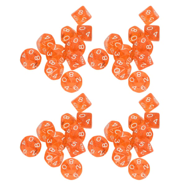 40 STK Nummerterninger 10-sidig plast polyhedral terningesett for brettspill undervisning underholdning oransje