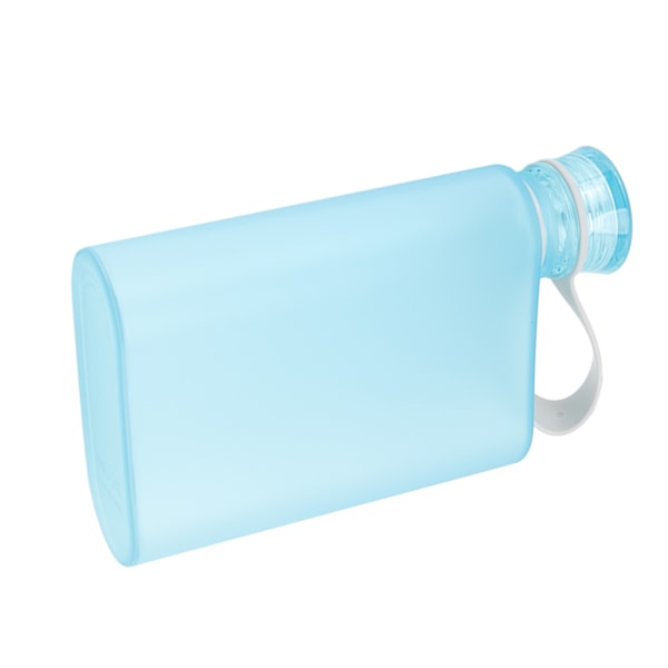 Platt vattenflaska plast läcksäker transparent fyrkantig bärbar pappersvattenflaska 380ml blå